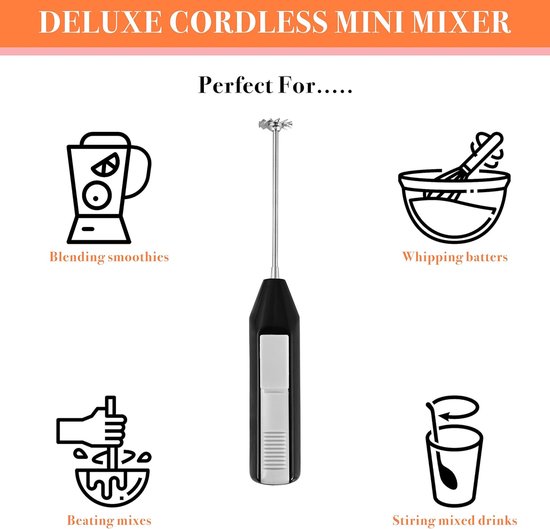 Mini Mixer - Draadloze Klopper - Drankjes Mixen - 5 Delige Set - 8.99 x 15.6 cm - Zwart van MINI — afbeelding 4