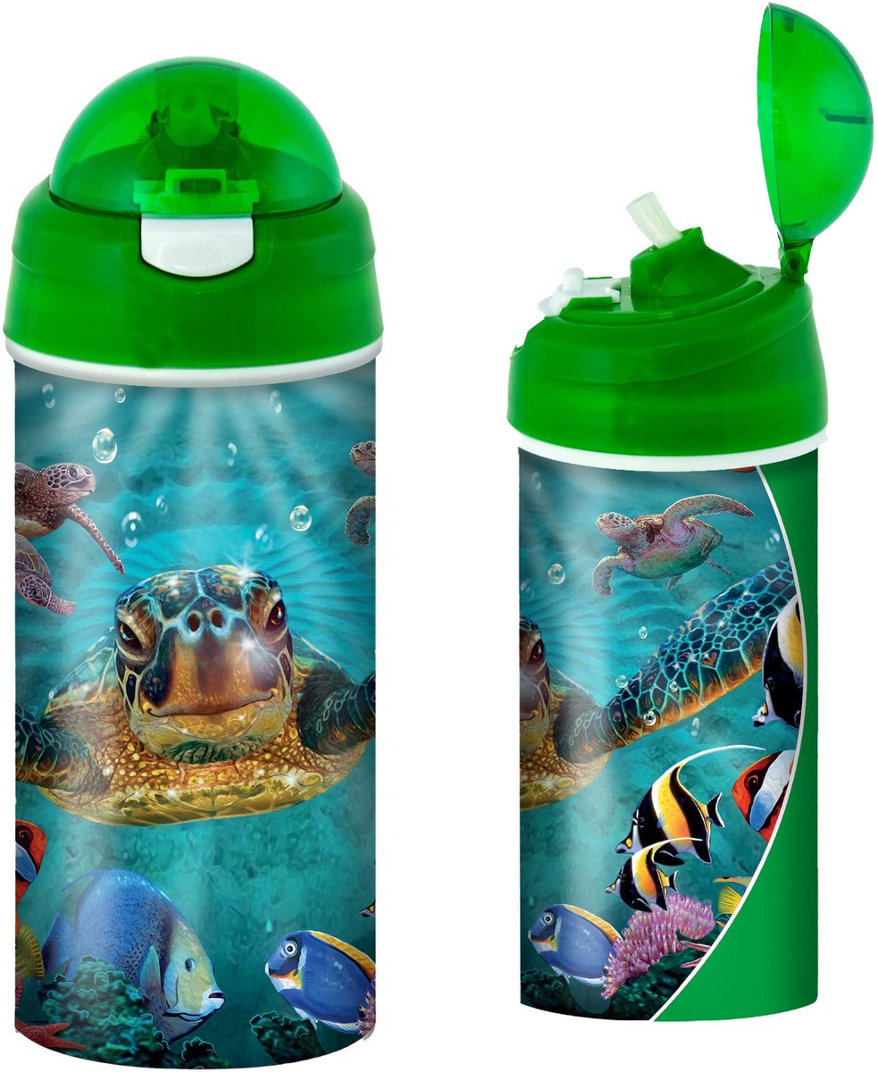Drinkfles 600ml - 3D Lensvormige Zeeschildpad - Met Rietje - Leuk voor Kinderen - SnelShoppen