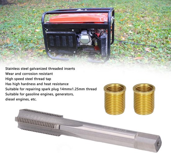 12 1.25 TiSpark Plug Draadreparatiegereedschapset - M12 X 1.25 Inzetstukken en M14 X Kraan - Snelstaal voor benzine- en Dieselmotoren - Duurzame Roestvrijstalen Componenten — afbeelding 2