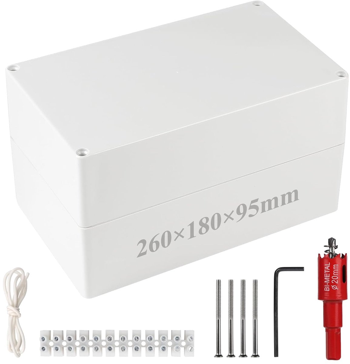 Verdeeldoos Waterdicht IP66 Natruimtedozen Opbouw-verdeeldoos 260x180x95mm voor Ø6-12 mm, met 10x kabelverbindingen, verdeeldoos met lochzaag 20mm