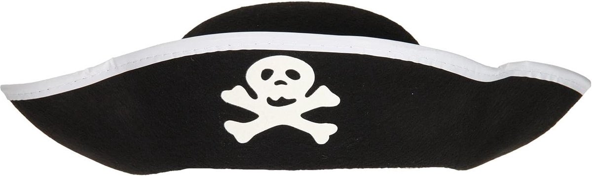 81909 - Piratenhoed, voor kinderen, driehoekige hoed, zeerover, kapitein, vrijbuiter, zwart, doodshoofd, carnaval, themafeest, Halloween, vermomming, kostuum, theater