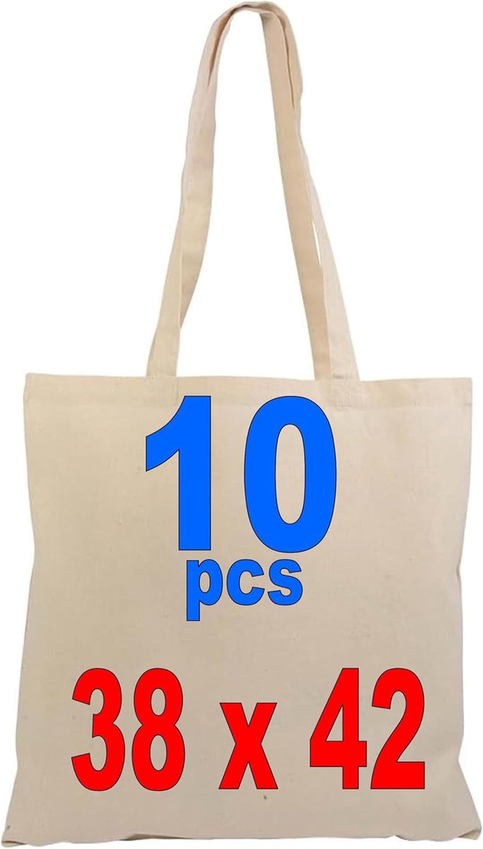 Shopper bags 38 x 42 cm - natuurlijke katoen - set van 10 - ideaal voor boodschappen - SnelShoppen