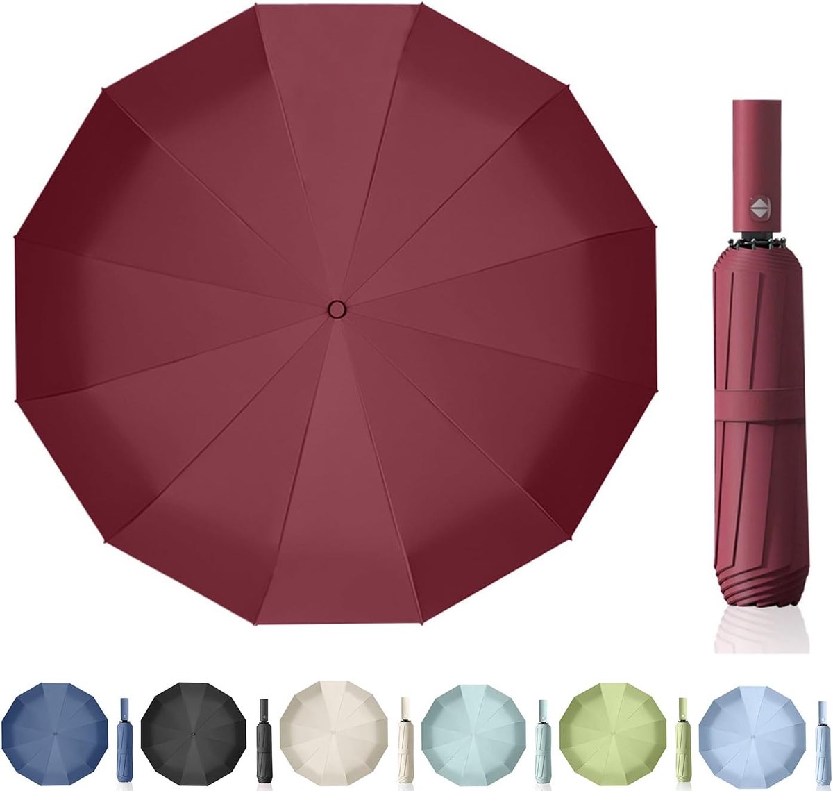 Paraplu windproof sterk 24 ribs - compact opvouwbaar - automatische open/sluit functie - UV bescherming SPF 50 - SnelShoppen