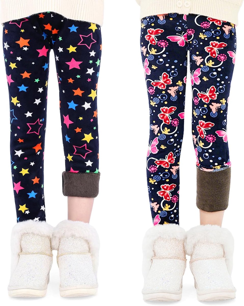 Thermoleggings meisjes 2-pack - gevoerd - elastisch - warm in de winter - SnelShoppen