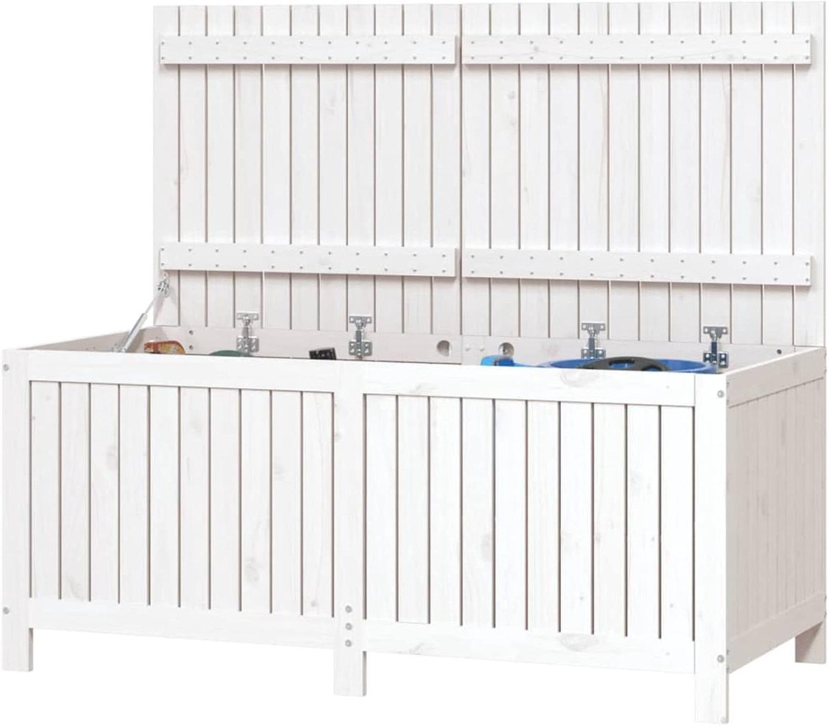 Tuin Opbergbox - Buitenbank Kist - Tuinspullen Opbergen - Met Gasveer - 147 cm Breed - Wit