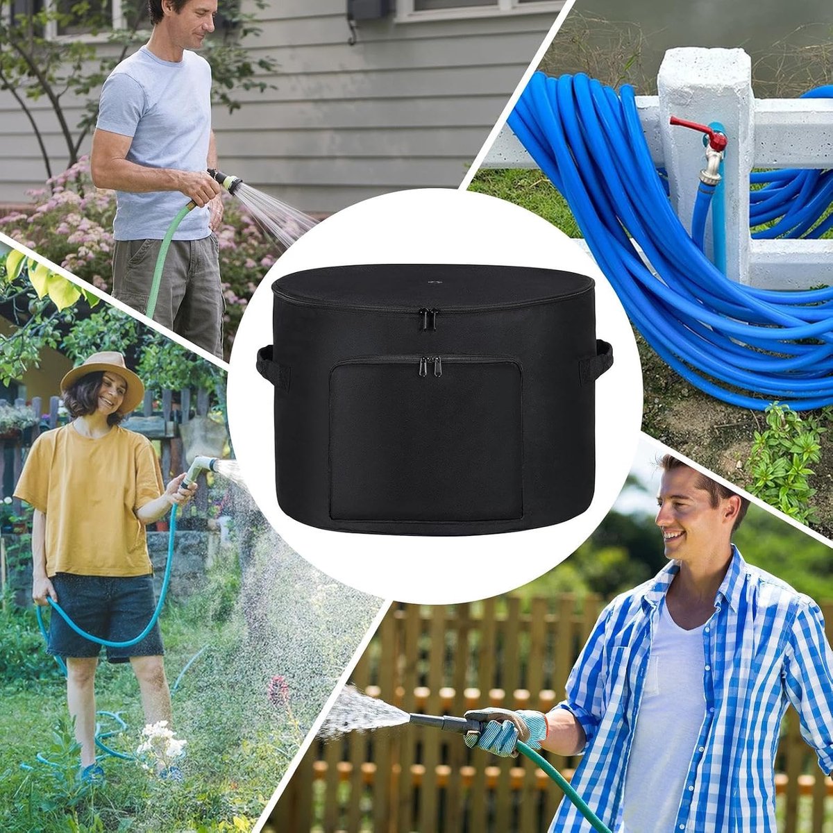 Tuinslang Opberger - Hose Pot Houder - Tuin Organiseren - Waterdicht Oxford Materiaal - 45 x 34 cm - Zwart – foto 2
