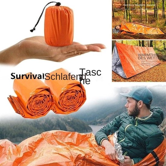 Survival Slaapzak - Nooddeken Noodzak - Outdoor Overleven - Reflecteert Lichaamswarmte - Zie Beschrijving - Camouflage — afbeelding 3