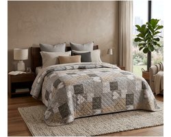 TRANKIELO® - Patchwork Bedsprei met Hartenontwerp – Bruine Luxe Sprei voor Tweepersoonsbed – Afmeting 200 x 220 cm