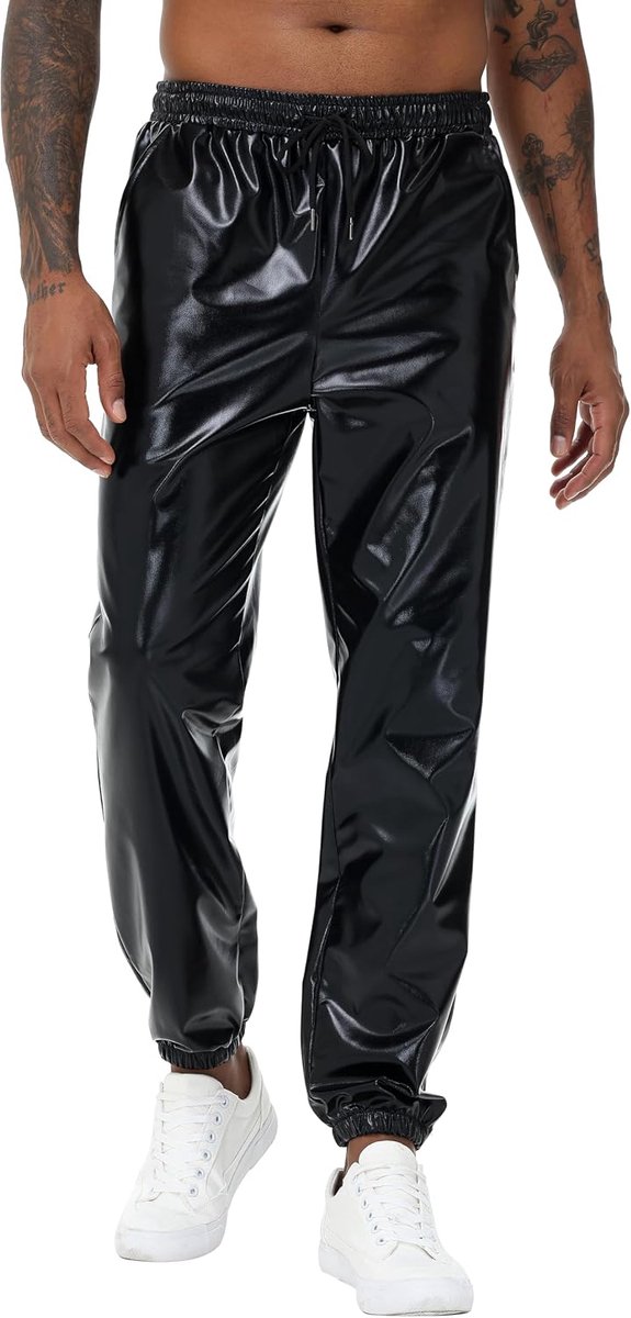 SnelShoppen - NewL Joggingbroek Heren Zilveren Glans Metallic Trainingsbroek Hiphopbroek Nachtclub Feest Festival Gala Streetwear