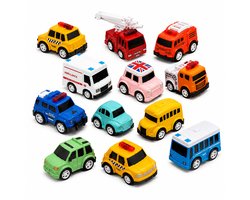 Mini Speelgoed Auto's - Set van 12 Stuks - Trek- en Lanceerfunctie