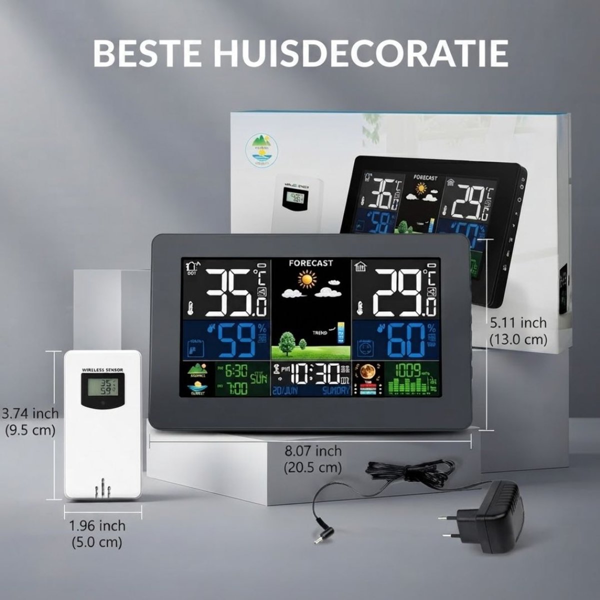 SP® Weerstation - Weerstation Binnen en Buiten - Thermometer Hygrometer - Zwart - 3cm x 21cm x 13cm