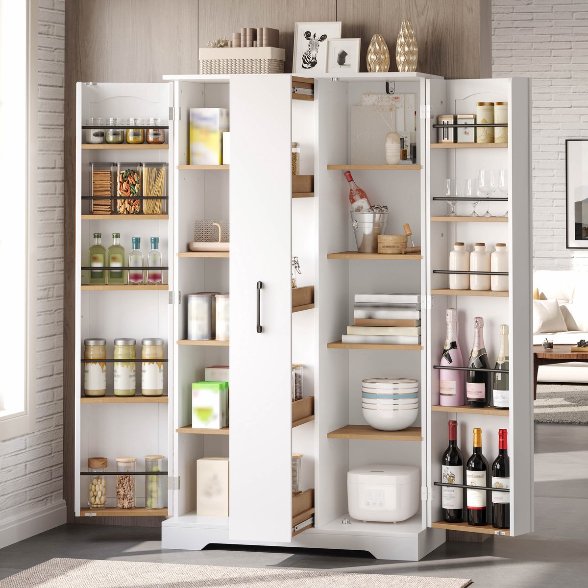 Keukenkast Met Uittrekbaar Kruidenrek En Verstelbare Legplanken Voor Keuken En Woonkamer MDF Wit 150 X 78 X 40 Cm
