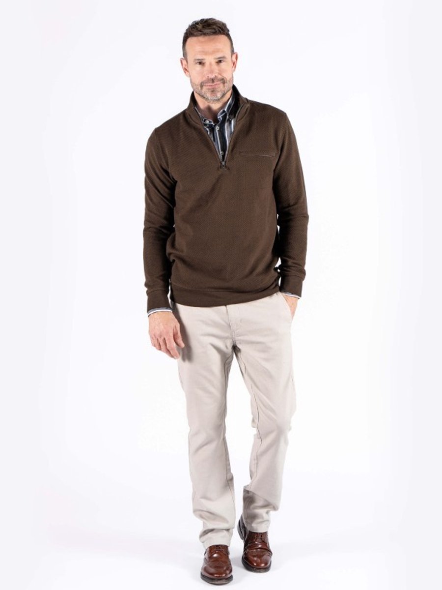 Trui 600281 bruin uni Tony kort rits Pre End - maat XL