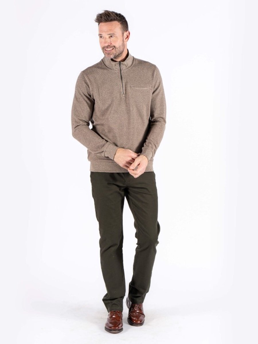 Trui 600281 taupe uni Tony kort rits Pre End - maat XL