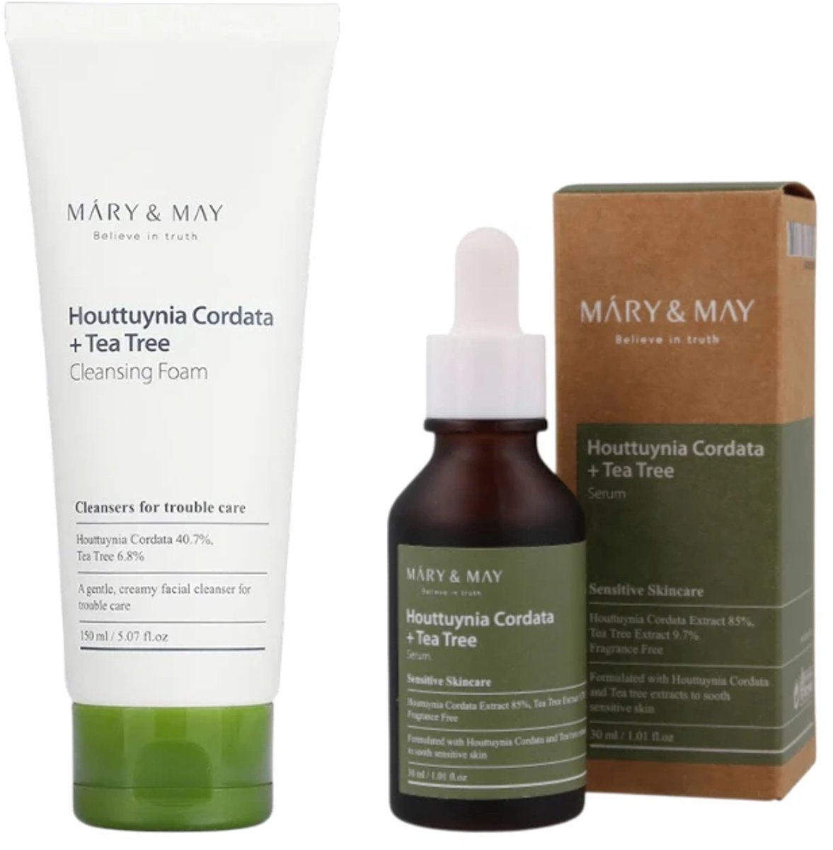 Mary&May-Bundle-Houttuynia Cordata + Tea Tree-Cleansing Foam+Serum-Korean Skincare