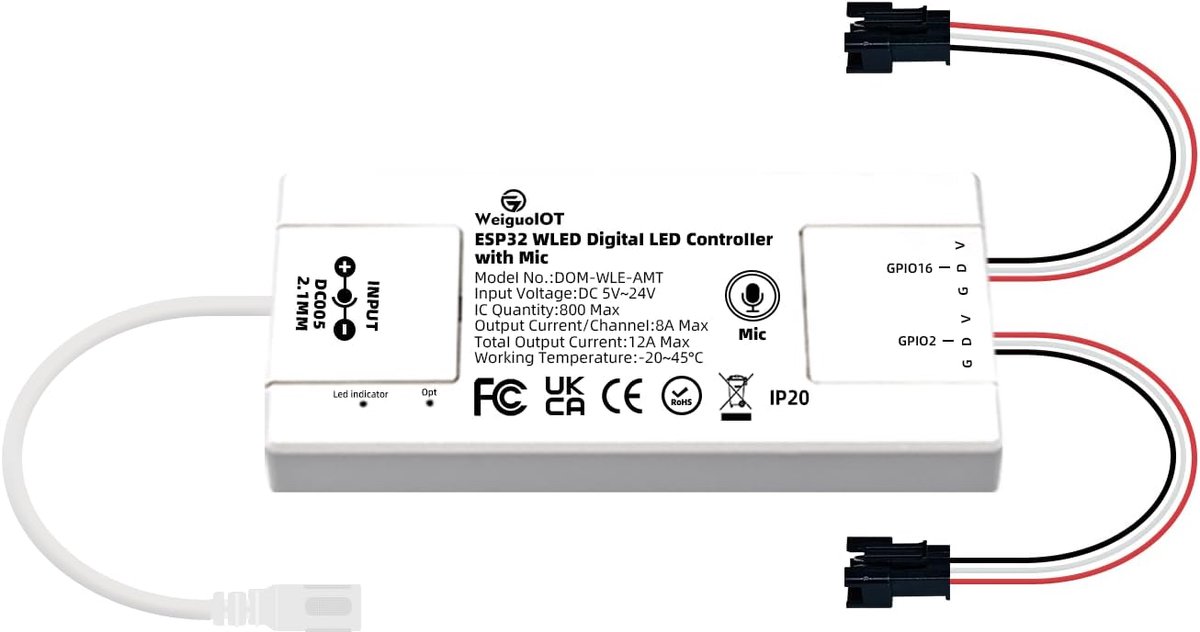 LED Strip Controller - Ultra-dun met Microfoon - Dubbele Output tot 12A - Slimme App Controle - ShopVlot