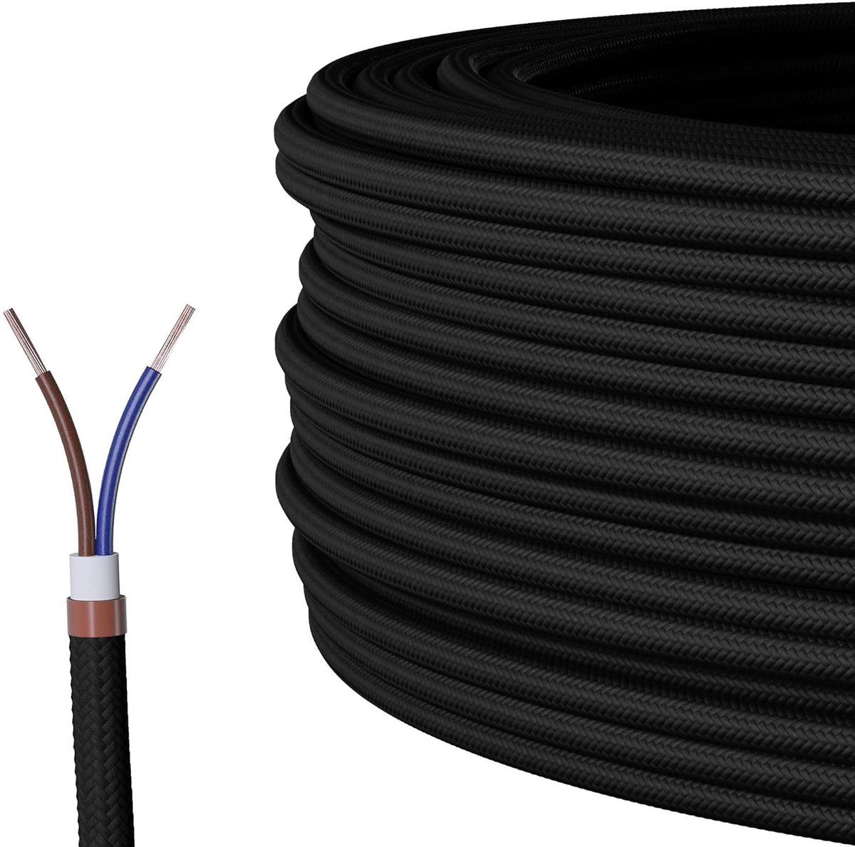 Textiel kabel voor lamp 5 m - 2-aderig (2x0.75mm²) - zwart - flexibele stofkabel voor lampen - ShopVlot