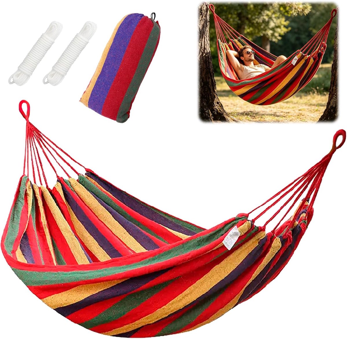 Hammock 190 x 150 cm - Dubbel - Dikke canvas stof - Perfect voor tuin of camping - ShopVlot