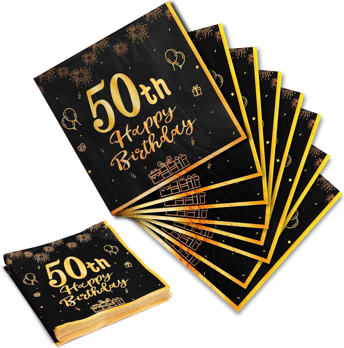 Papieren servetten Happy 50e verjaardag - zwart, goud - 20 vellen - perfecte verjaardagspartij decoratie - ShopVlot