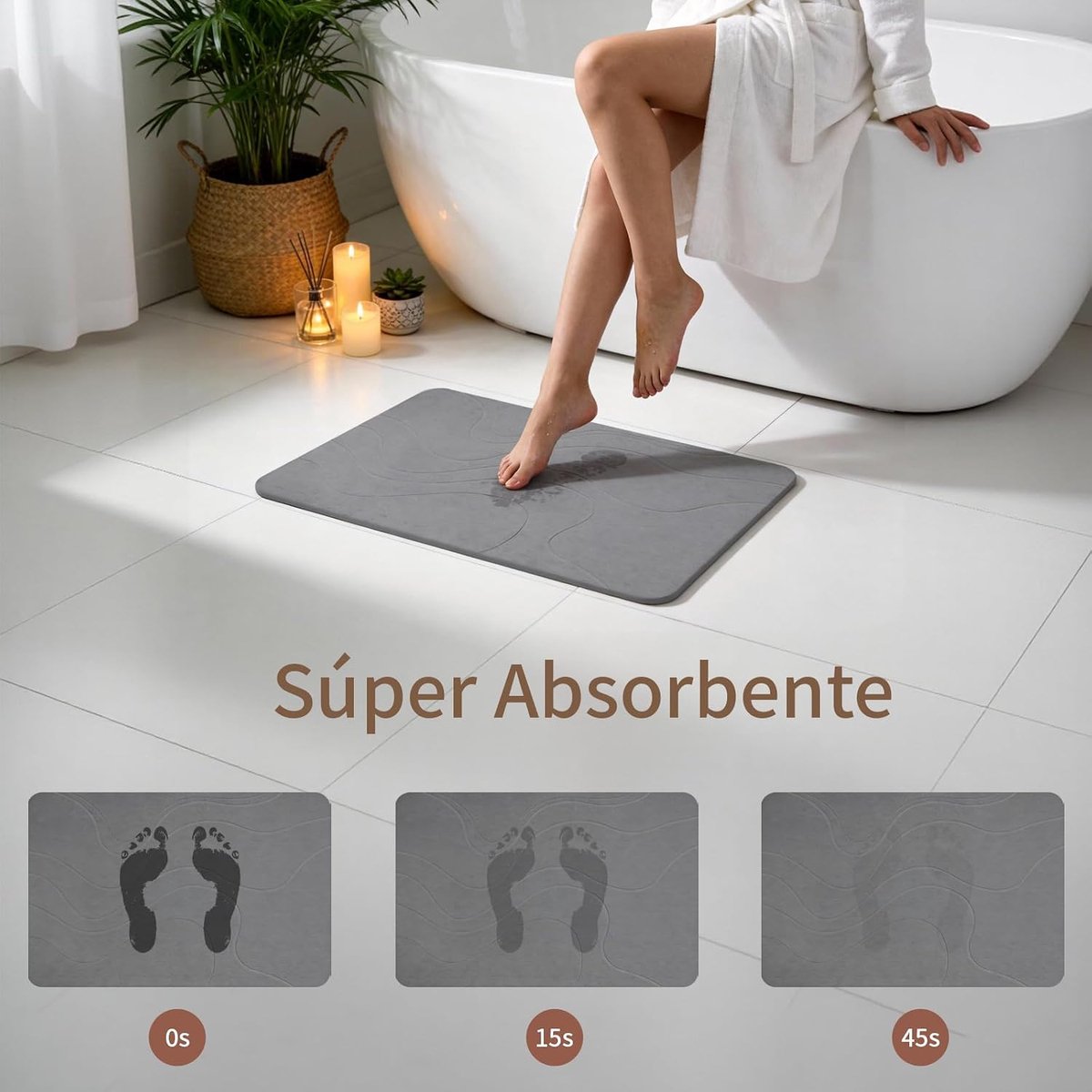 Badmat pebble 60 x 40 cm - donkergrijs - zeer snelle absorptie - houdt voeten droog - ShopVlot