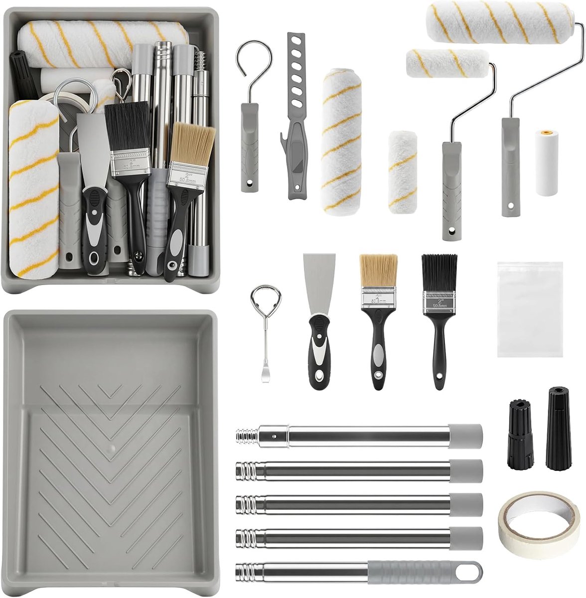 Verfroller Set 9-delig - Grijze verfrollers - Inclusief accessoires - Voor eenvoudig schilderen - ShopVlot