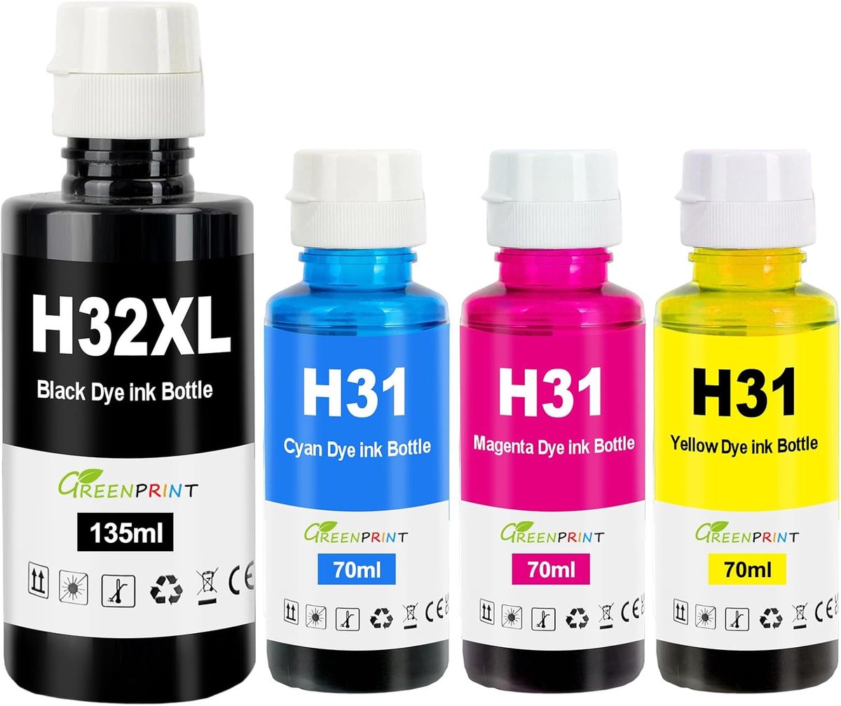 Inktflessen 31 32XL - 4-Pack - Zwart, Cyaan, Magenta, Geel - Tot 8000 pagina's afdrukken - ShopVlot