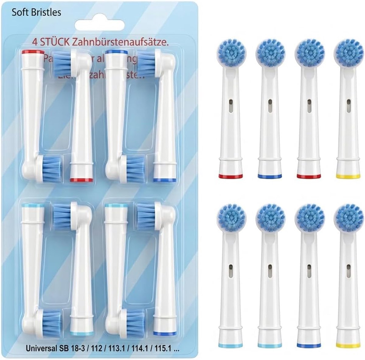 Sensitive Clean reserveborstels - ultrafijne borstelharen - kleurcode voor hygiëne - vervangingspakket 8 stuks - ShopVlot