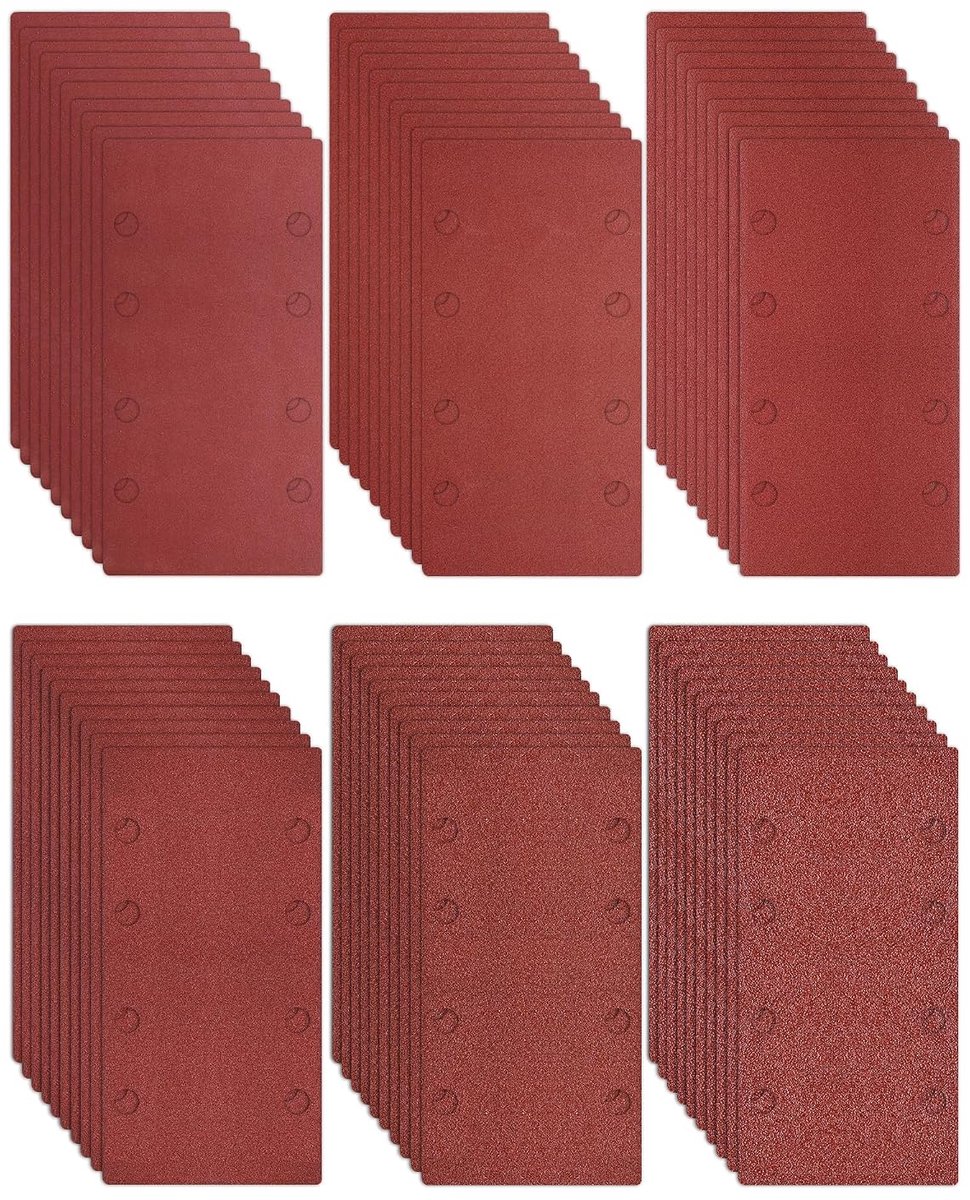 Schuurpapier set 93x185 mm - korrel 60/120/220 - met 8 gaten voor stofafzuiging - geschikt voor metaal en hout - ShopVlot