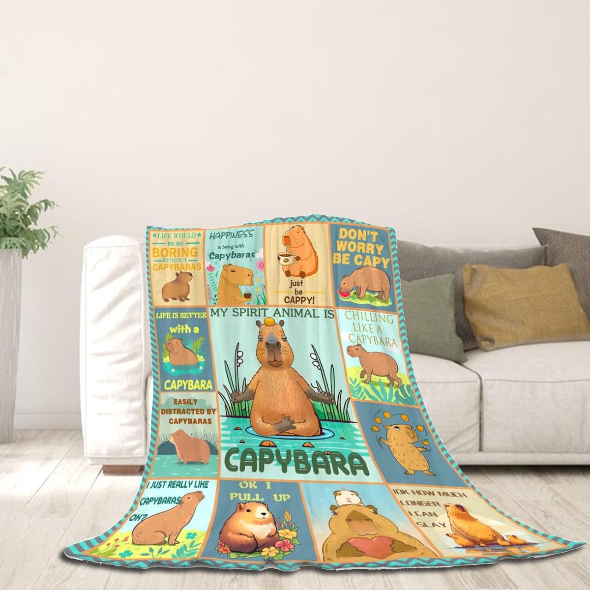 Capibara Dekentje 100x130cm - Zachte Flanellen Deken - Schattig Dierenprint - Perfect voor Sofa of Camping - ShopVlot