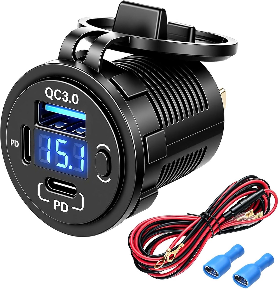 USB C PD stopcontact 60 W - inbouw snellader - 12 V met schakelaar - ideaal voor auto en camper - ShopVlot