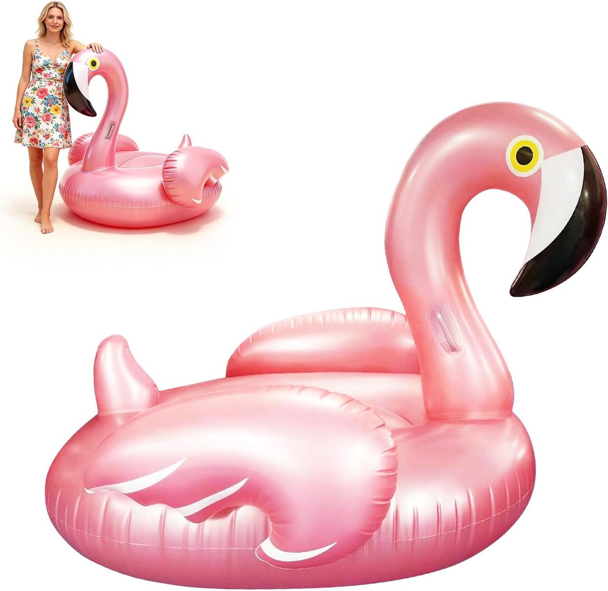 Opblaasbare flamingo zwemring 110 x 93 cm - pvc - roségoud - perfect voor zwembadfeesten - ShopVlot
