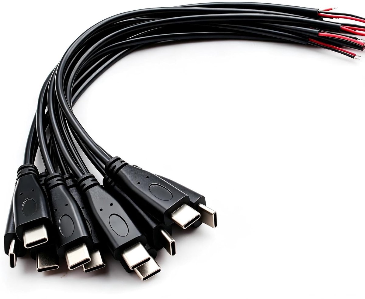 USB Type C Pigtail Kabel 25 cm - 2 Pin Blank Draad - 22 AWG, 5V, 3A - Ideaal voor DIY-projecten - ShopVlot