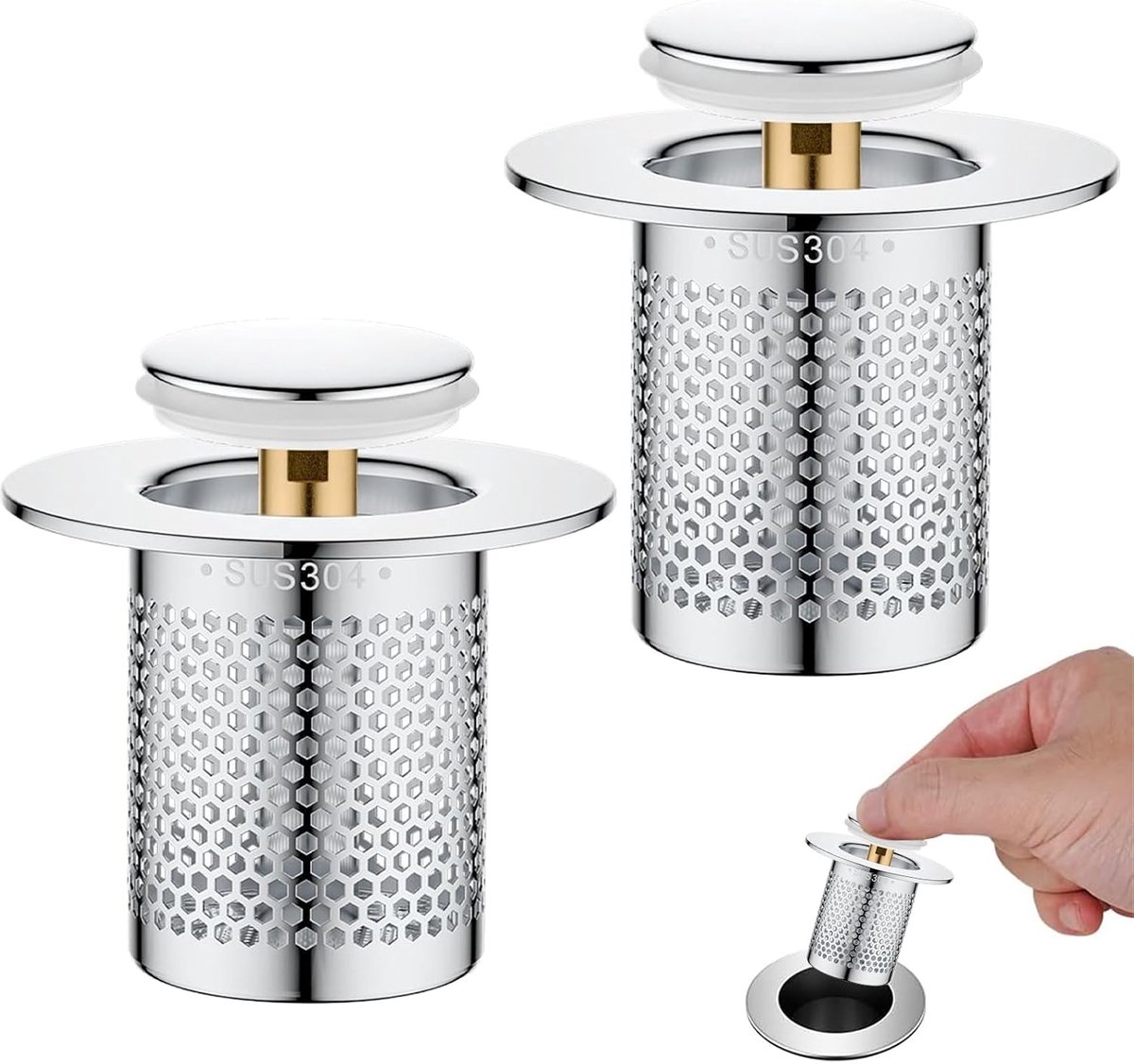 Afvoerstopper set van 2 - RVS pop-up design - 34-40 mm afvoermaat - Eenvoudig openen en sluiten - SnelShoppen