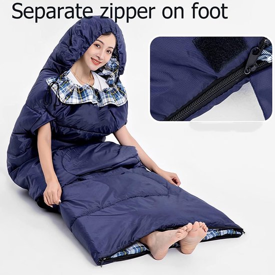 Slaapzak Winter - Kampeerzak Outdoor - Kamperen en Hiken - Waterafstotend Ripstop Materiaal - Comfort tot -1°C - Blauw — afbeelding 2