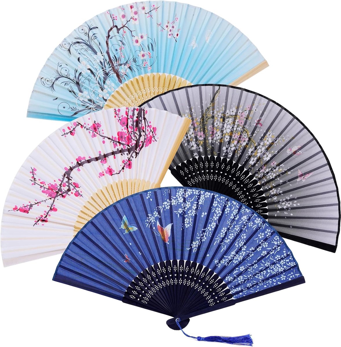 Vouwfan set van 4 - kleine stoffen handfans - retro stijl - ideaal voor verkoeling in de zomer - SnelShoppen