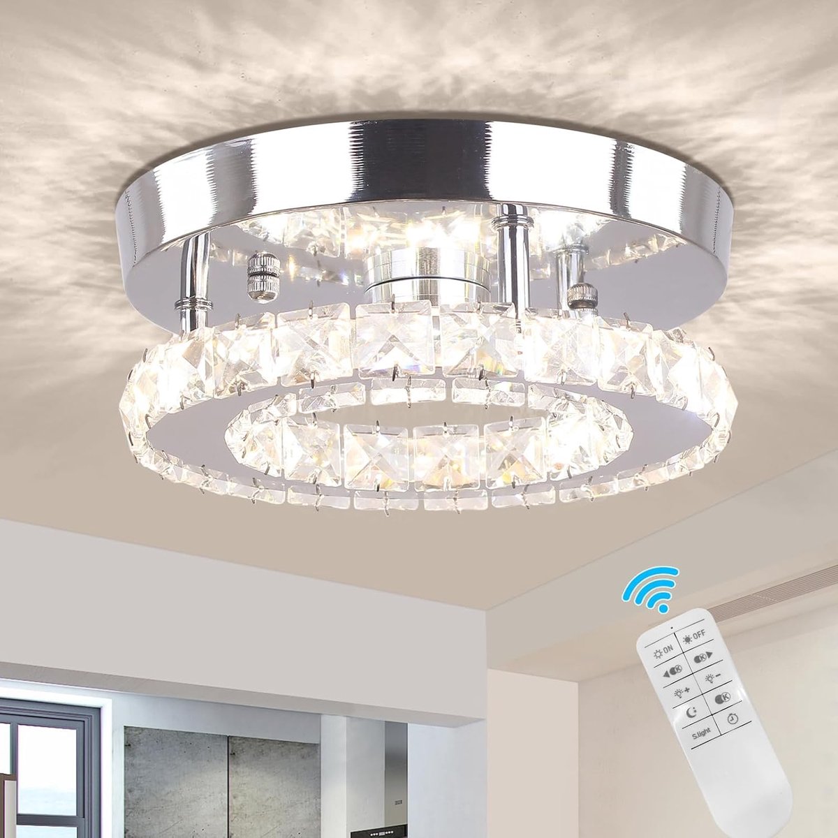 Kroonluchter Dimbaar 20 cm - Ronde Kristallen LED Lamp - Modern Design - Perfect voor Slaapkamer of Keuken - SnelShoppen