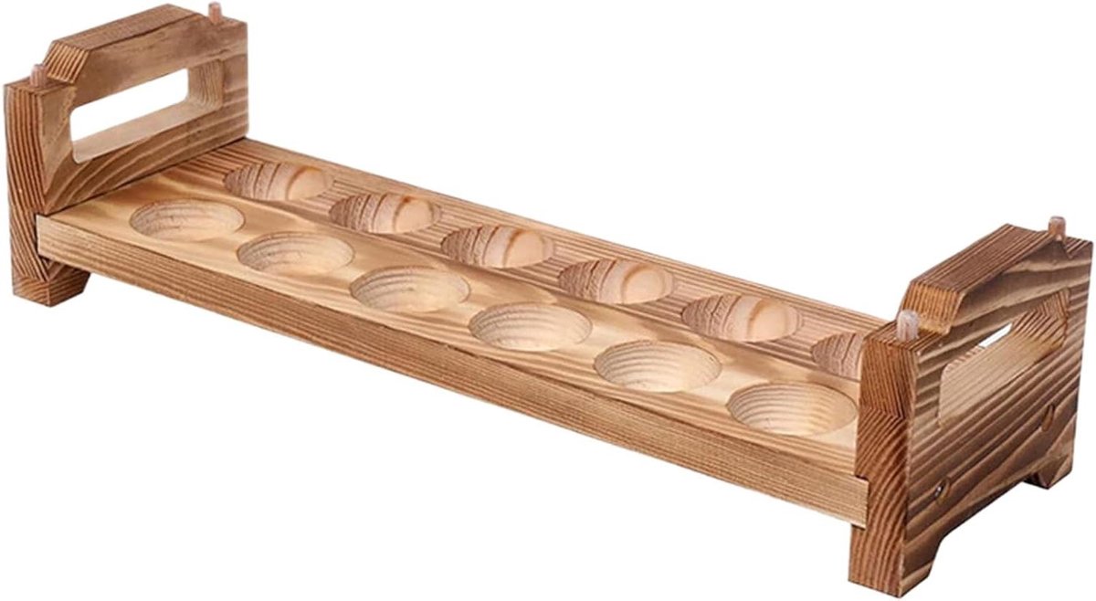 Houten Eierhouder - Ei Display - Keuken Organiseren - Stapelbare Trays - 12 Eieren - Natuurlijk Hout
