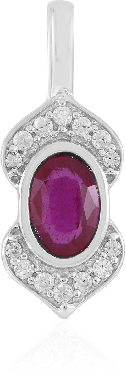 Cavill - 925 Sterling Zilver Zilveren Hanger - 0,614 ct Ovale Madagaskar Robijn - 0,148 ct Zirkonia - Gerhodineerd - Elegante Dames Sieraad
