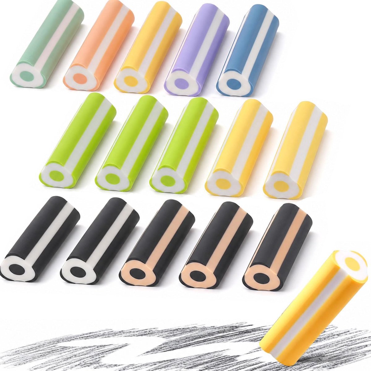 Potloodvormige gummen 15 stuks - Kleurrijke stofvrije gummen - Ergonomisch driehoekdesign - SnelShoppen