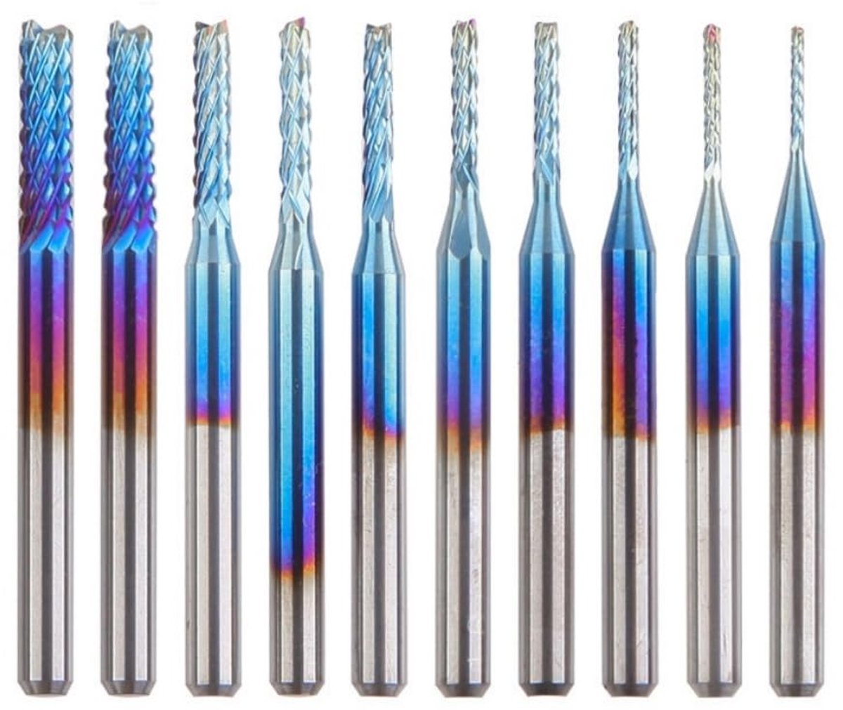 Boringen 10 stuks - 0,8-3,175 mm - dubbele kanalen - nano-blauwe coating voor precisiewerk - SnelShoppen