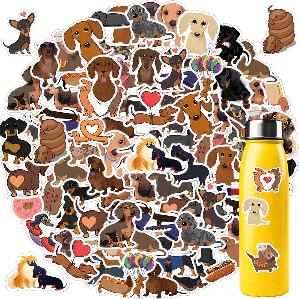 Teckelhondenstickers 60 stuks - PVC - Waterdicht en kleurrijk - Perfect voor decoratie - SnelShoppen