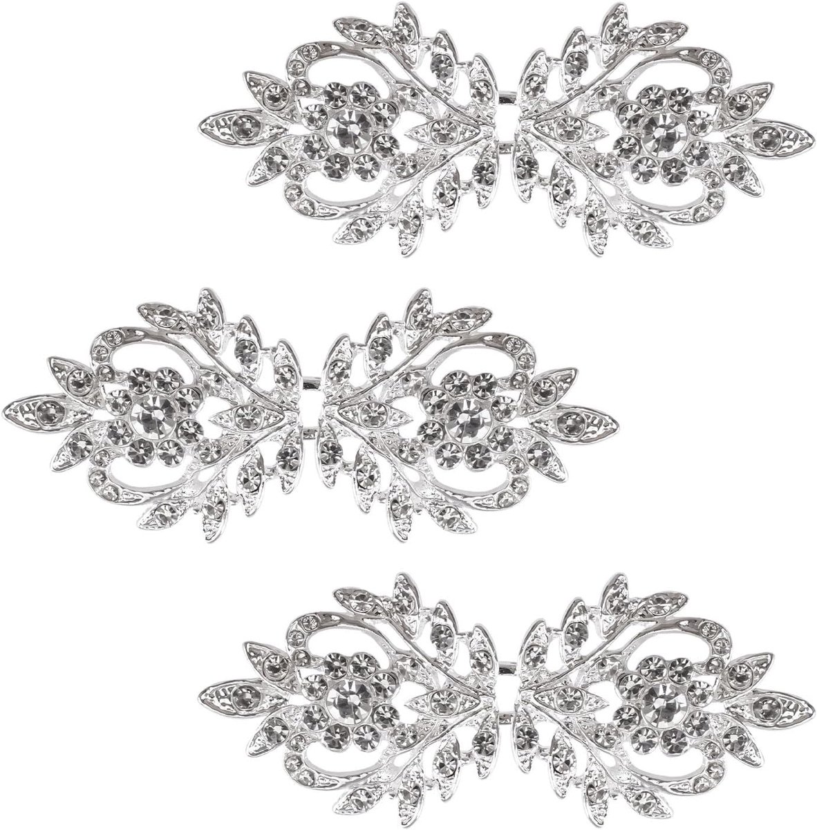 Kledingclips 7cm - Witte clips met rhinestone - Vintage haakjes en ogen - Perfect voor kleding en sjaals - SnelShoppen