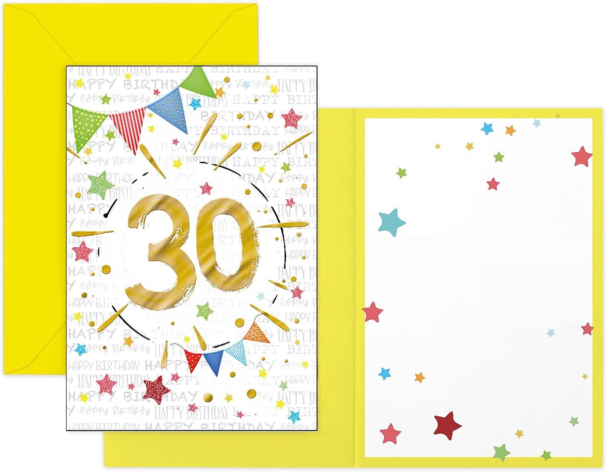 Verjaardagskaart met gouden nummer 30 - glitterafwerking - persoonlijke boodschap - SnelShoppen