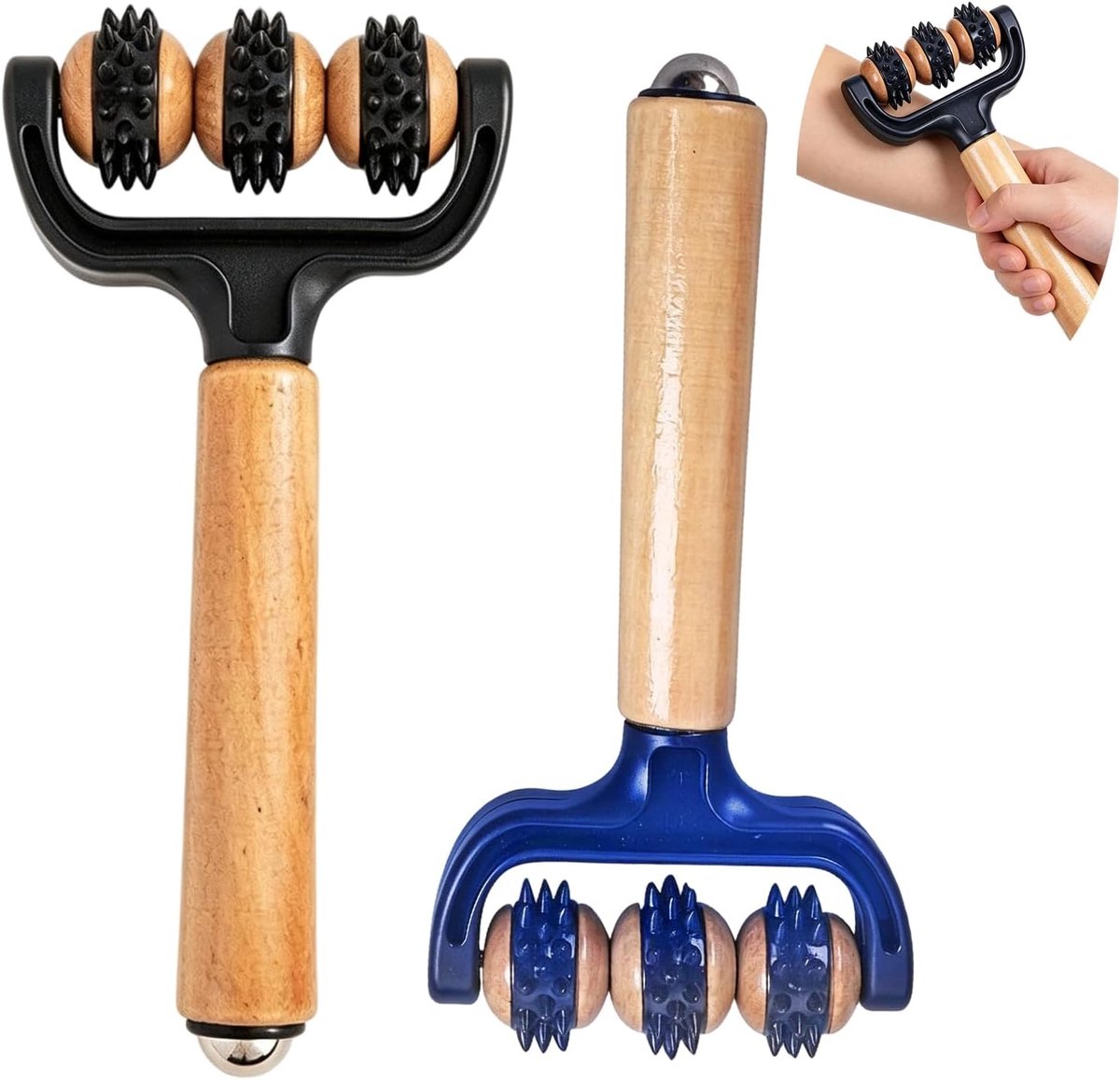 Massagerollers met handvat - 2 stuks - Hout - Draagbaar voor lichaamsmassage - SnelShoppen