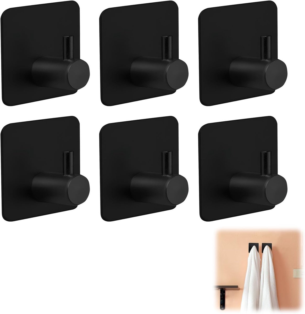 Handdoekrekken 6 stuks - waterdichte zelfklevende haak - roestvrij staal - maximaal 10 kg belasting - SnelShoppen