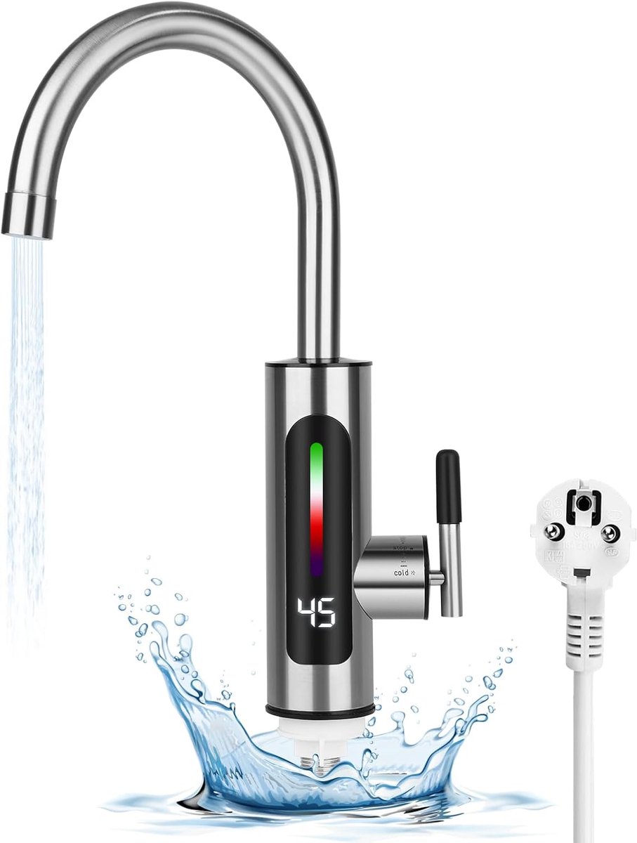 Kraan met doorstroomwaterverwarmer 3000 W - Elektrische kraan - 360° draaibaar - Direct warm water. - SnelShoppen