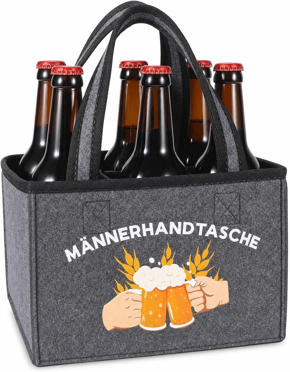 Herenhandtas voor 6 flessen - compacte vilten tas - grappig cadeau voor mannen - ideaal voor vaderdag - SnelShoppen