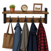 Wand kapstok met plank - 10 haken - Hangend - Kapstokken - Kleer - Kleding - Hangers - Vintage - Muur - Industrieel - Hout - Garde robe - Zwart - Luft