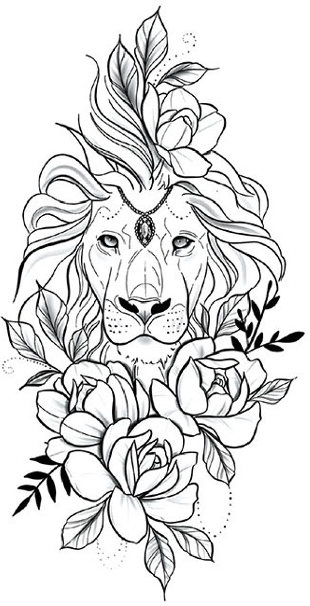 Tijdelijke tattoo bloemen leeuw kuit 3 dagen