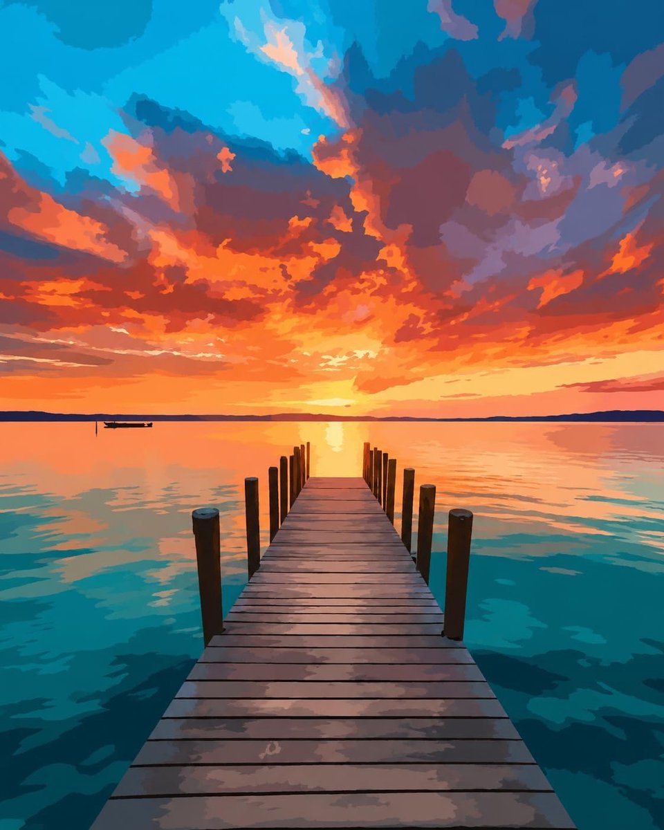 Schilderen op nummer 40 x 50 cm - landschap met zonsondergang - acrylverf en penselen - SnelShoppen
